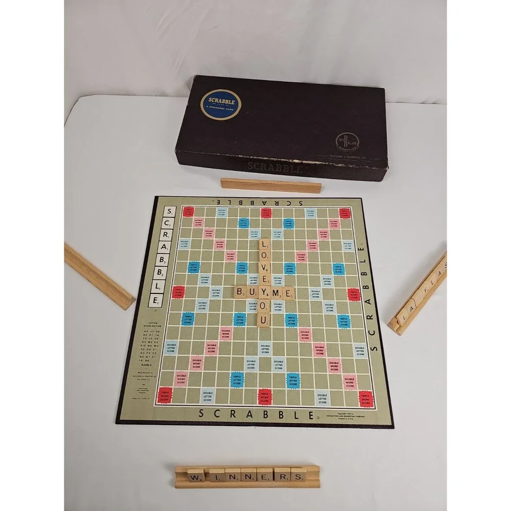 Vintage 1950s Scrabble Selchow & Righter Complete 100 Wood Tiles Board Game